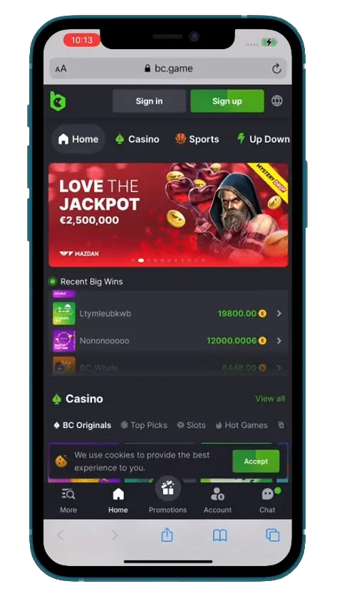 Aplicação móvel do casino disponível para iOS e Android