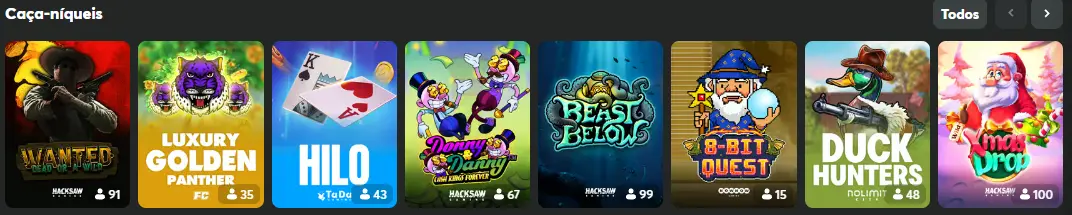 Biblioteca de jogos de mesa, slots e casino ao vivo